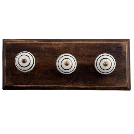 White Black Strip Ceramic Wooden Hooks